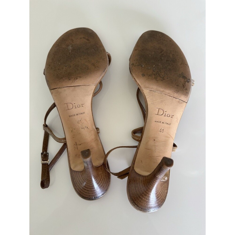 Christian Dior Vintage Galliano CD Charm Brown Leather Strappy Heels EU 41 Shoes - Picture 6 of 9